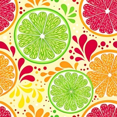 Vibrant Citrus Fruit Pattern Seamless Design Background art red lime food diet lemon juicy fresh    