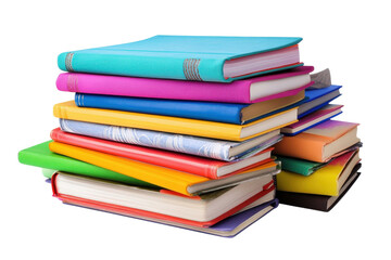 Colorful stack of books notebooks and journals vibrant diverse collection for reading study or isolated on transparent background