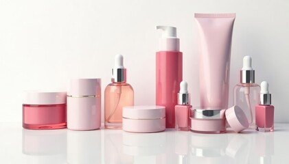 Various cosmetic containers on white backdrop , items, luxury