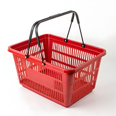 Red shopping basket isolated on white on white background