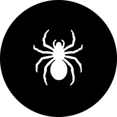 Simple monochrome spider icon against a solid black circular backdrop