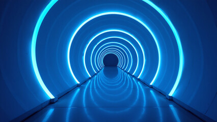 blue tunnel features curved design neon lights modern futuristic visual