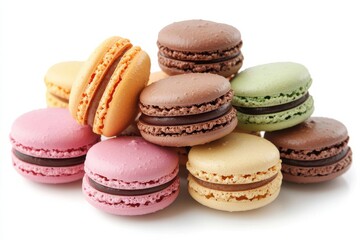 Obraz premium Colorful French macarons a delightful sweet treat perfect for any occasion Soft lighting white isolated on transparent background