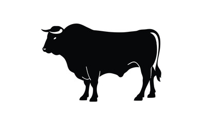 Strong brahman bull standing silhouette, Brahman Bull silhouette vector art white background 