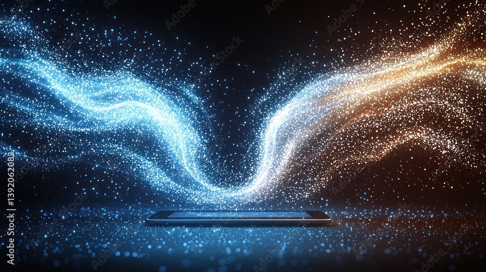 Poster digital flow: abstract visualization of data streaming from a tablet