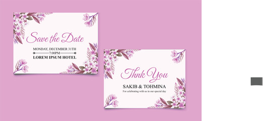 beautiful floral leaves Wedding invitation template design