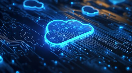 A cloud computing technology concept illustrates the delivery of computing services over the internet, enabling flexible resources, scalable solutions, enhanced collaboration for users and businesses.