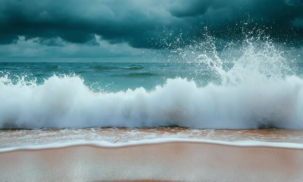 Ocean waves crashing on a beach with a blurred effect, suitable for nature or abstract themes.