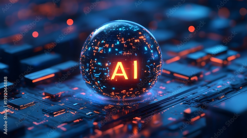 Poster ai core: a stunning digital depiction showcases a futuristic, glowing ai core, representing the powe