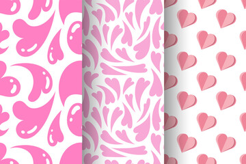 Set of vertical banners with hearts. Set of seamless patterns with hearts for Valentine's Day. Paper hearts. Good for cards, wrapping paper, cover design, surfaces, textile, wallpaper, prints