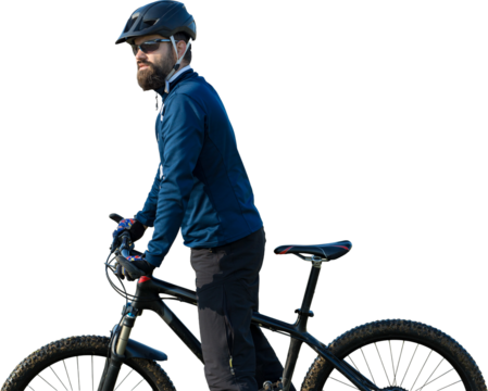 Cyclist in shorts and jersey on a modern carbon hardtail bike with an air suspension fork