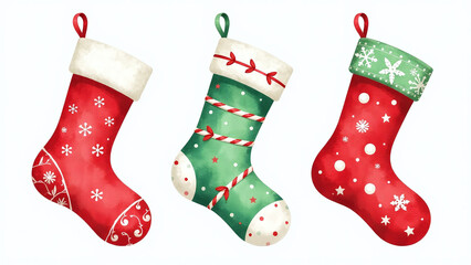 vibrant watercolor christmas stocking illustration festive red green design format isolated white background holiday