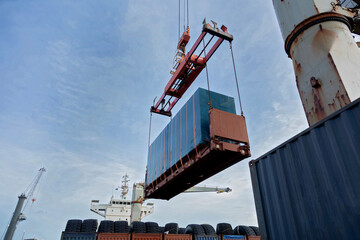 Shipping container being loaded