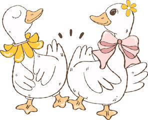 Cute Spring Silly Goose Bumbs, Doodle Hand Drawn with Daisy