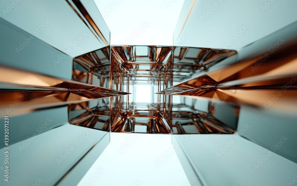 Poster metallic cube tunnel abstract 3d render