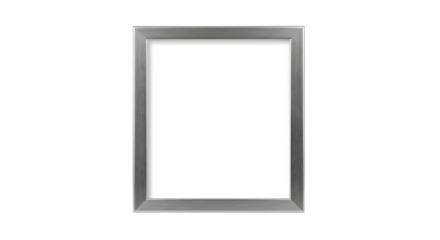 A square silver frame with a white background on a black background