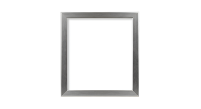 A square silver frame with a white background on a black background