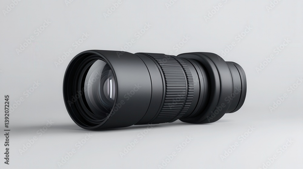 Poster professional camera lens on gray surface emphasizing intricate design and quality craftsmanship for 