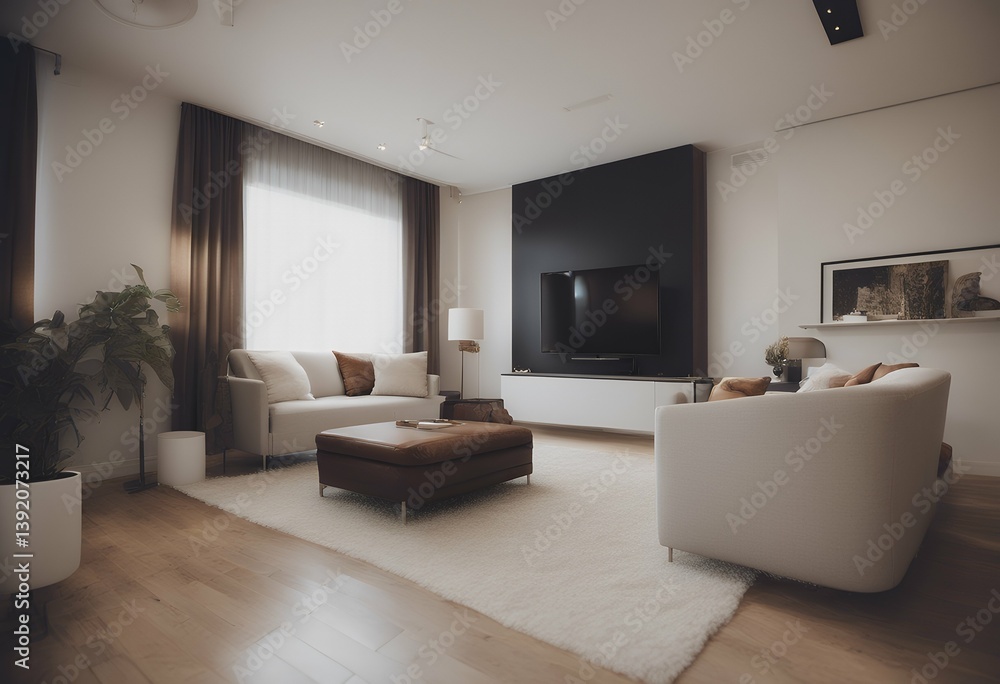 Aufkleber contemporary interior home technology template copy space screen desk desktop floor render illustrat