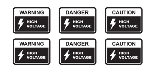 High Voltage warning label. Danger label sign text space area icon, vector illustration