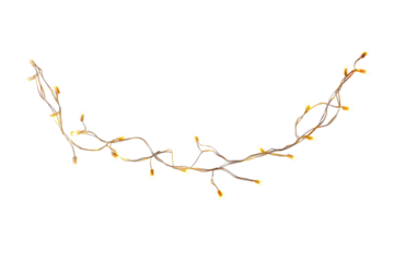 Warm gold fairy lights twinkle softly against a white wall creating a cozy and festive ambiance isolated on transparent background