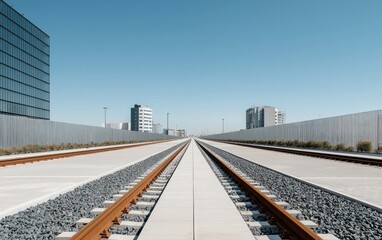 Fototapeta premium Modern City Railway Under Clear Blue Sky