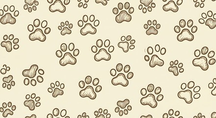 Paw Prints Pattern Sketch Hand Drawn Pet Paw Prints Charming Canine Paw Prints Design Soft Beige Paw Print Repeat A Pattern Of Gentle Paw Prints Subtle Sketch Paw Print Texture AI Generated
