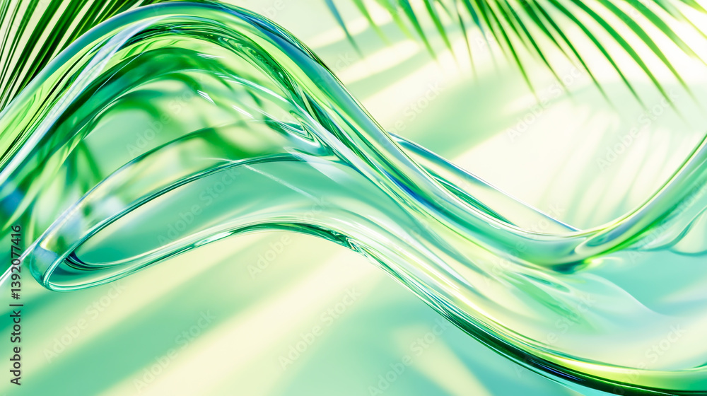 Poster abstract green waves design with light and curve elements