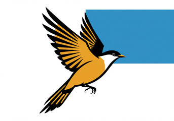 Vector art of a bird in flight, orange and black, symbol of freedom, nature, illustration, logo, graphic design.