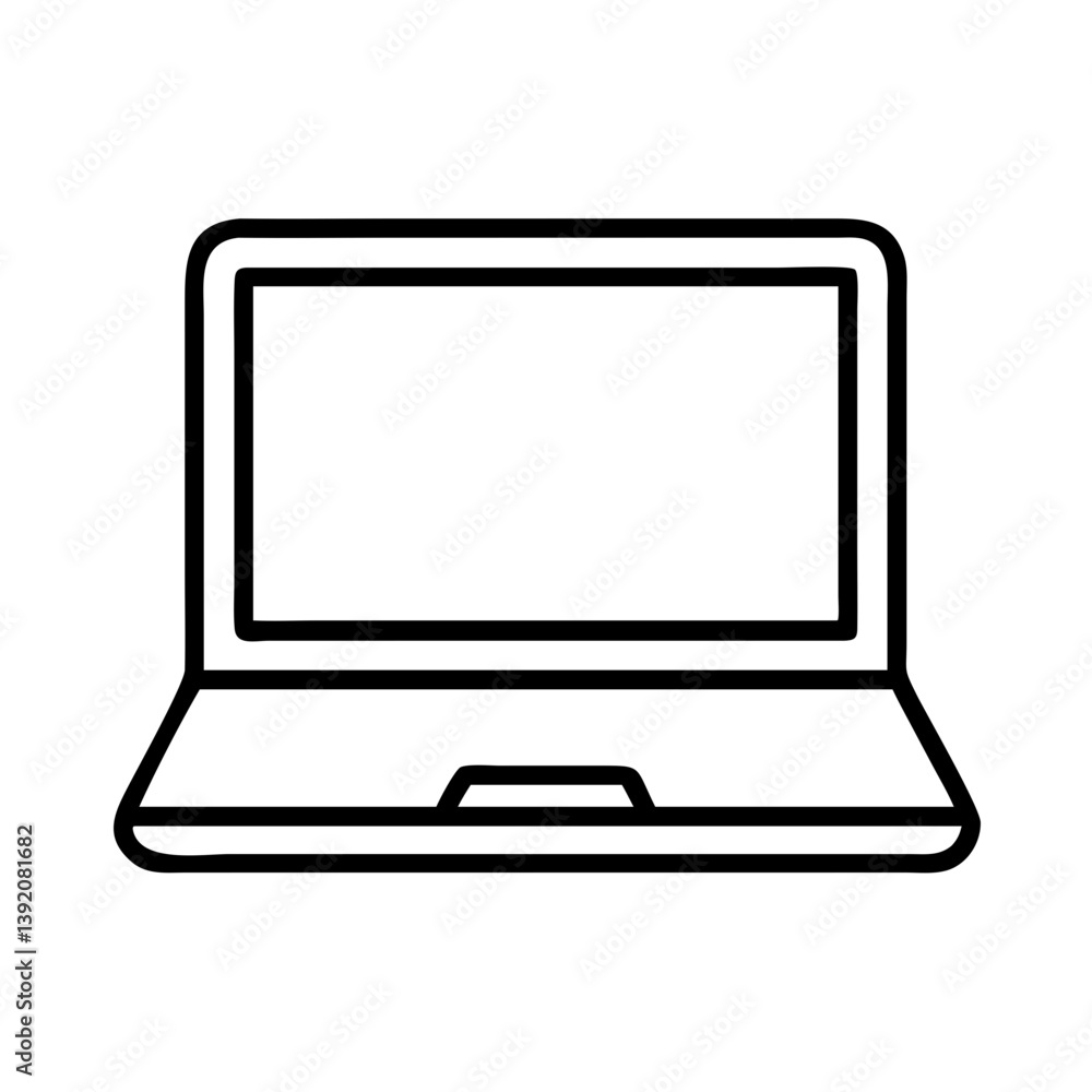 Poster laptop computer vector icon for technology and business use in outline simple style design illustrat