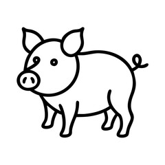 Cute pig outline vector drawing for coloring book pages and farm animal illustration projects design