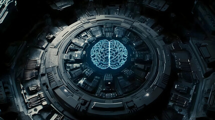 Fototapeta premium Futuristic brain scan; technology background