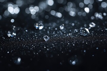 Diamonds sparkle on a dark, glittering surface, creating a luxurious and glamorous scene.