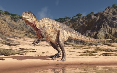 Fototapeta premium Dinosaurier Acrocanthosaurus in einer Küstenlandschaft