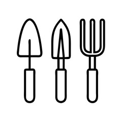 Gardening tools vector illustration featuring trowels and fork for planting and digging in the garden