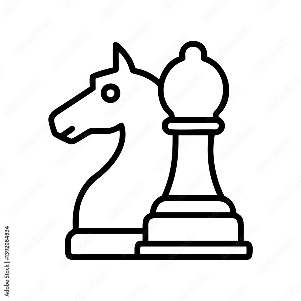 Poster chess knight and bishop vector icon illustration for game strategy and tactics design element isolat