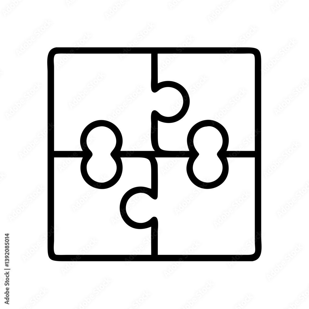Poster four piece jigsaw puzzle vector icon for strategy and problem solving concepts and teamwork design n
