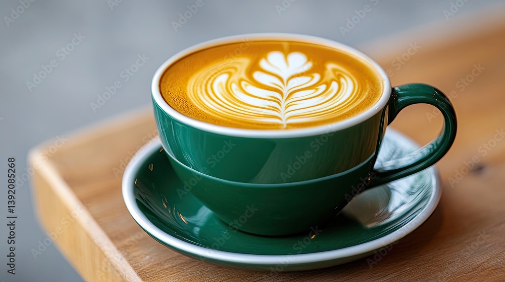 Poster a cup of latte with an artistic pattern on the foam