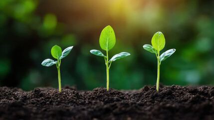 Growing plants in soil green leaves nature sunlight growth