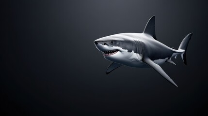 Fototapeta premium Realistic depiction of a great white shark swimming in dark waters showcasing its ferocity and beauty