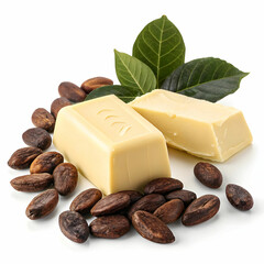 cacao butter and cacao beans on transparent background