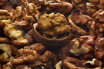 Walnut Halves Close Up Background Food
