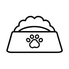 Dog food bowl vector icon illustration pet feeding dish with paw print outline style for pet shop 