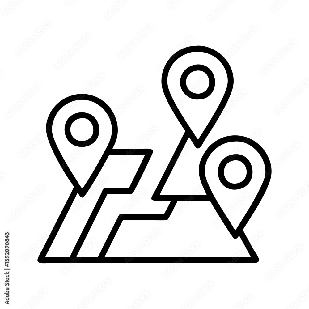 Poster map with location pins icon for gps navigation and travel destination planning route and direction