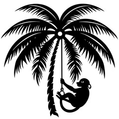 Palm tree with monkey silhouette hanging