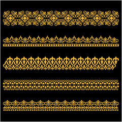 An original vintage-style design featuring an ornate heraldic crest with calligraphic details and a floral filigree pattern used as a horizontal divider