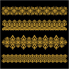 An original vintage-style design featuring an ornate heraldic crest with calligraphic details and a floral filigree pattern used as a horizontal divider
