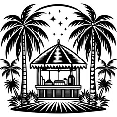 Obraz premium Tiki bar with palm trees around it