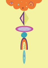 Naklejka premium Abstract Geometric Design with Rainbow and Cloud