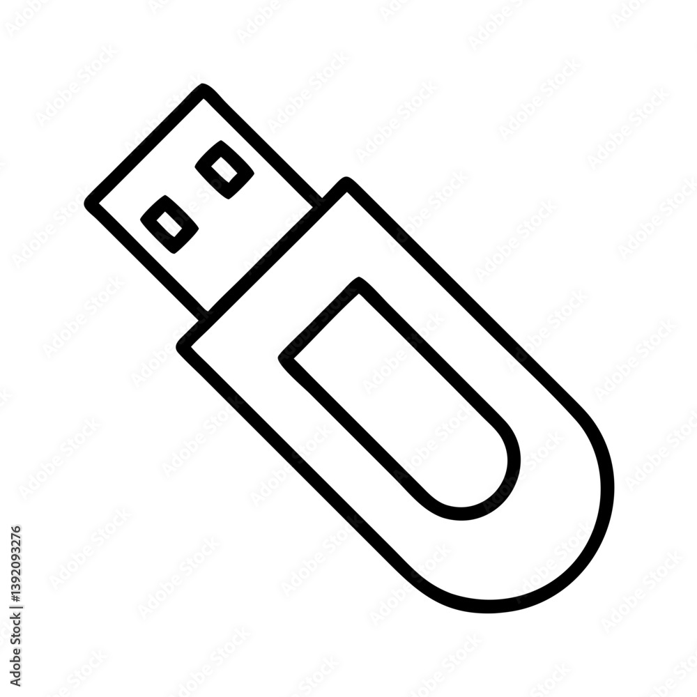 Poster usb flash drive vector icon for data storage and file transfer technology in simple line drawing sty